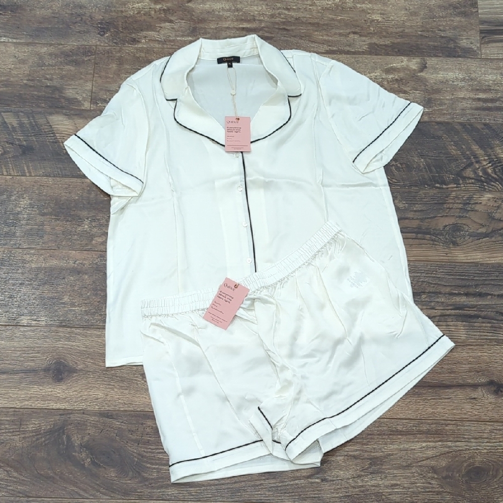 NWT Quince Elegant Silk Pajama Set Button Down Shirt And Shorts Set XL